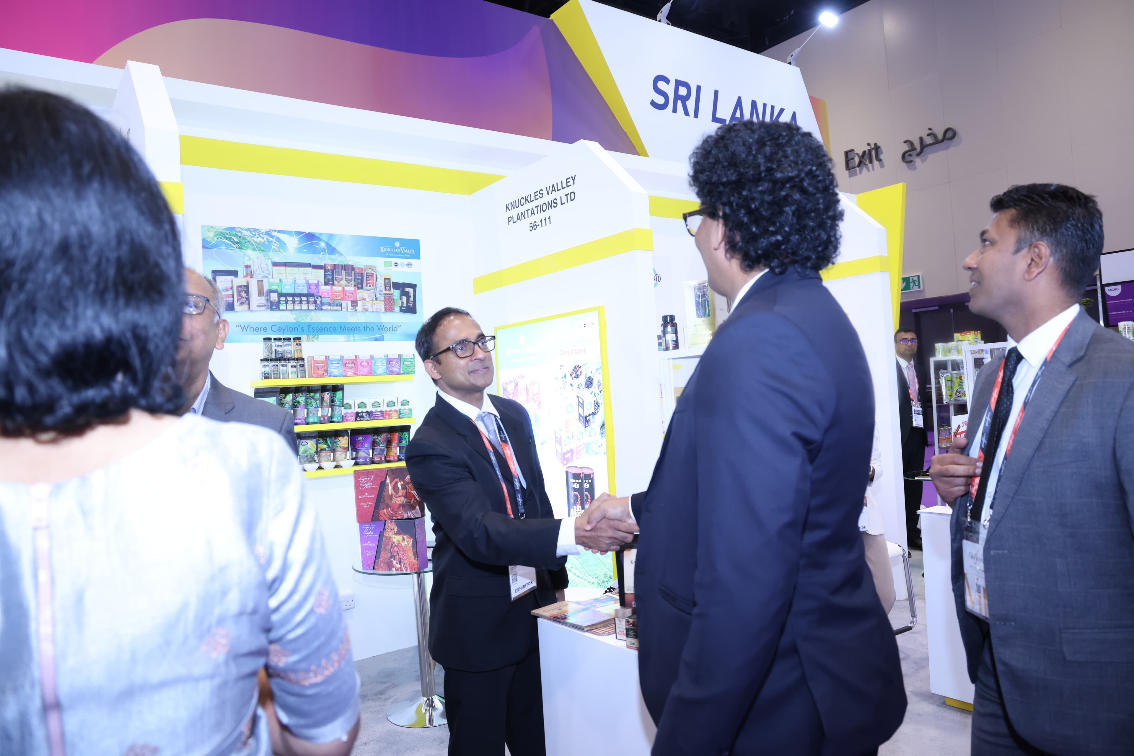 Visitors meet beside the Knuckles Valley display at the Sri Lankan pavilion.